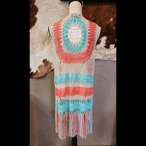 Frazzle Crochet Fringe Vest Sz L